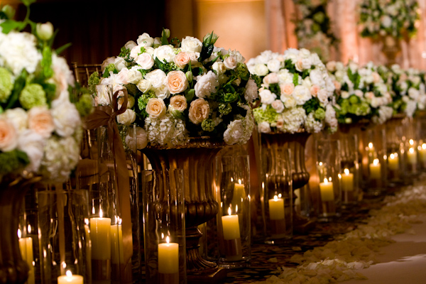 wedding photo by Bob and Dawn Davis Photography, reception, candles, floral centerpieces